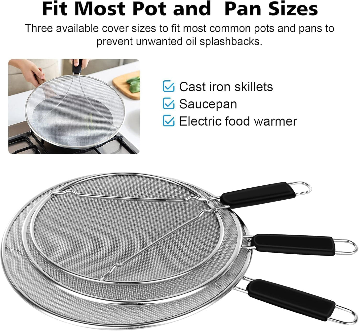 Splatter Screen for Frying Pan & Food Strainer,13 Inch Stainless Steel Grease Splatter Guard,Shield from Splashing Oil, Dishwasher Safe(Red)