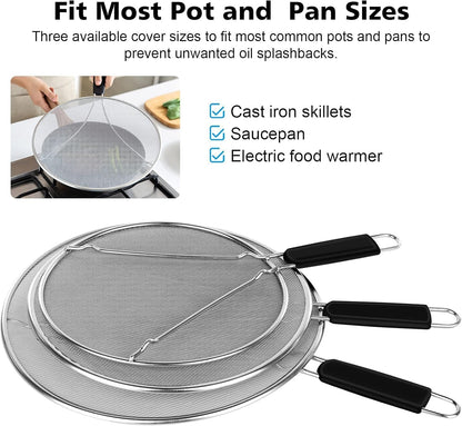 Splatter Screen for Frying Pan & Food Strainer,13 Inch Stainless Steel Grease Splatter Guard,Shield from Splashing Oil, Dishwasher Safe(Red)