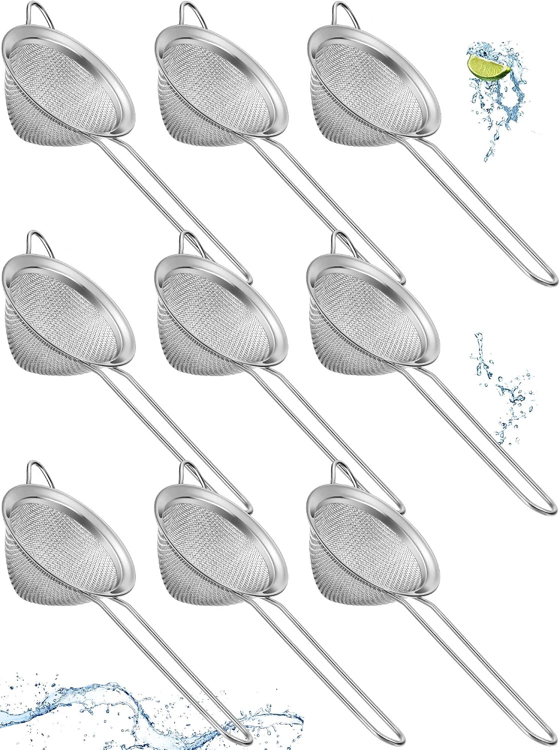 9 Pack Stainless Steel Cone Cocktail Strainer, Bar Strainer, Mesh, 3.2 in