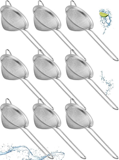 9 Pack Stainless Steel Cone Cocktail Strainer, Bar Strainer, Mesh, 3.2 in