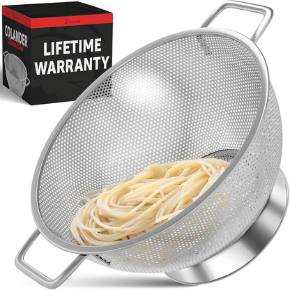 PriorityChef Premium Stainless Steel Colander for Kitchen, Durable Rice and Pasta Strainer with Handle, Rust-Resistant & Dishwasher Safe, 3 Qt