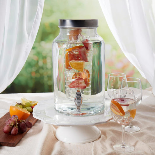 Mason Craft & More 3 Gallon Glass Beverage Drink Dispenser with Leakproof Spigot and Metal Stand