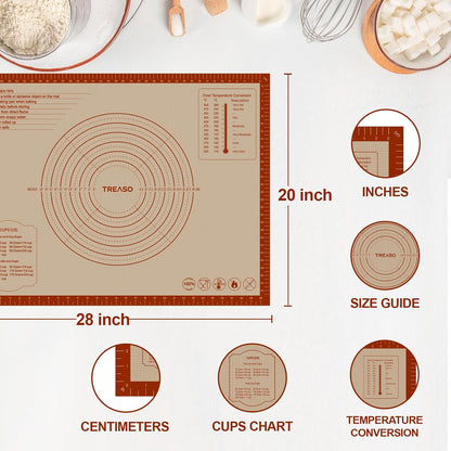 Silicone Pastry Mat, 24" x 16" Dough Mat, Rolling Mat for Baking