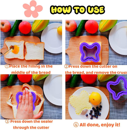 BANIC Uncrustable Sandwich Cutter, 43 Pcs Sandwich Cutter and Sealer, Crustless Sandwich Cutter Heart Star Unicorn Dino Butterfly etc, Lunch & Bento Box Accessories with Storage Container