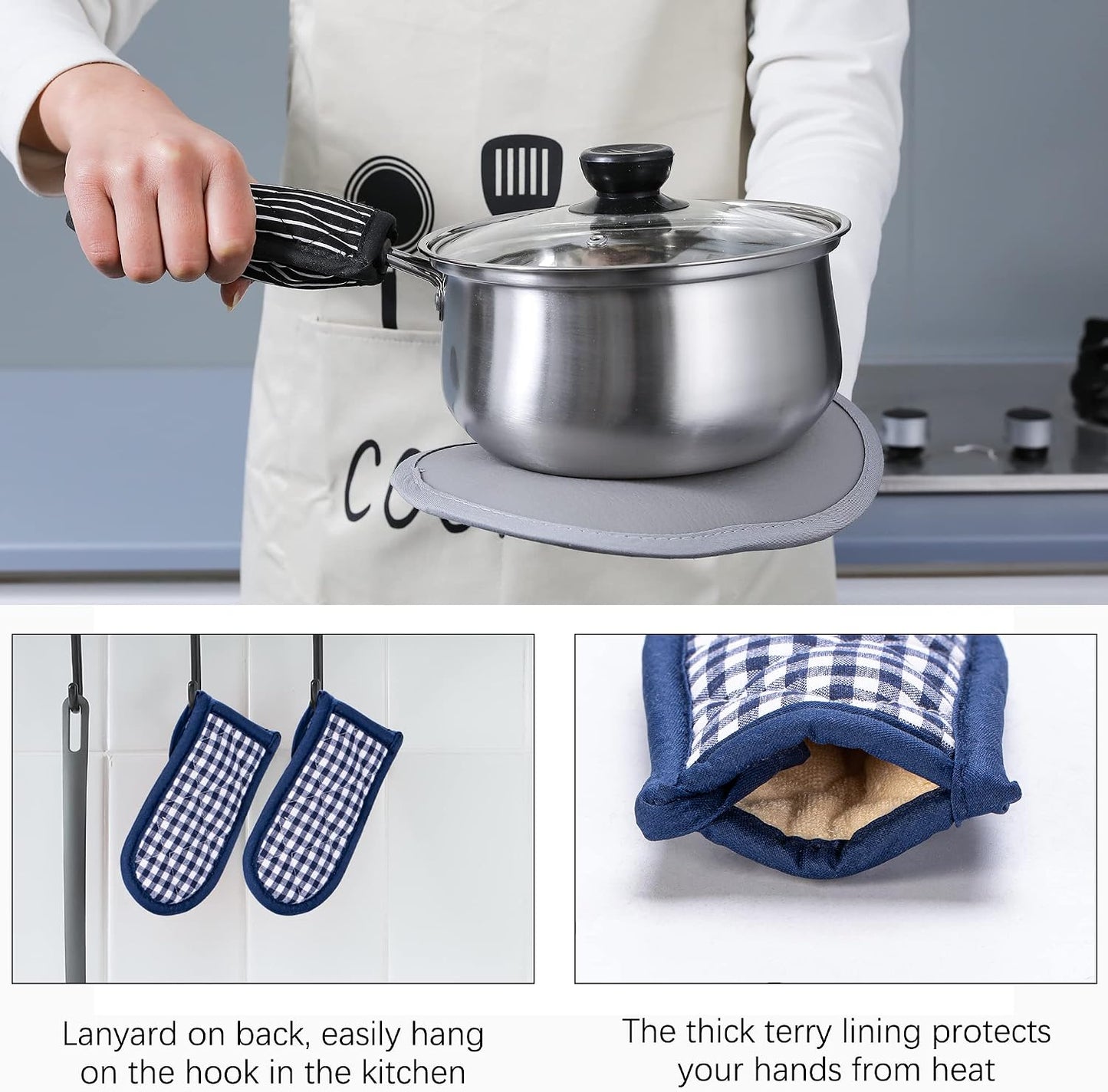 Cast Iron Skillet Handle Covers,Pot Handle Covers Heat Resistant,Pot Holders for Kitchen Heat Resistant,Machine Washable Handle Mitts 2 PCS(Striped)