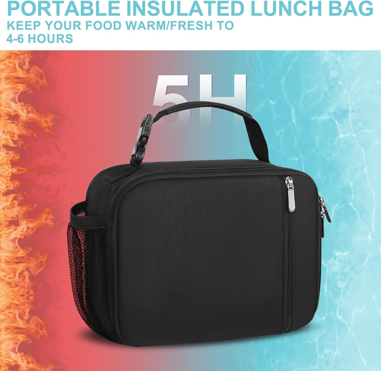 esouler Lunch Box Kids Insulated Lunch Bag for Boys & Girls Durable Children Lunchbox for School with Water Bottle Holder-Black
