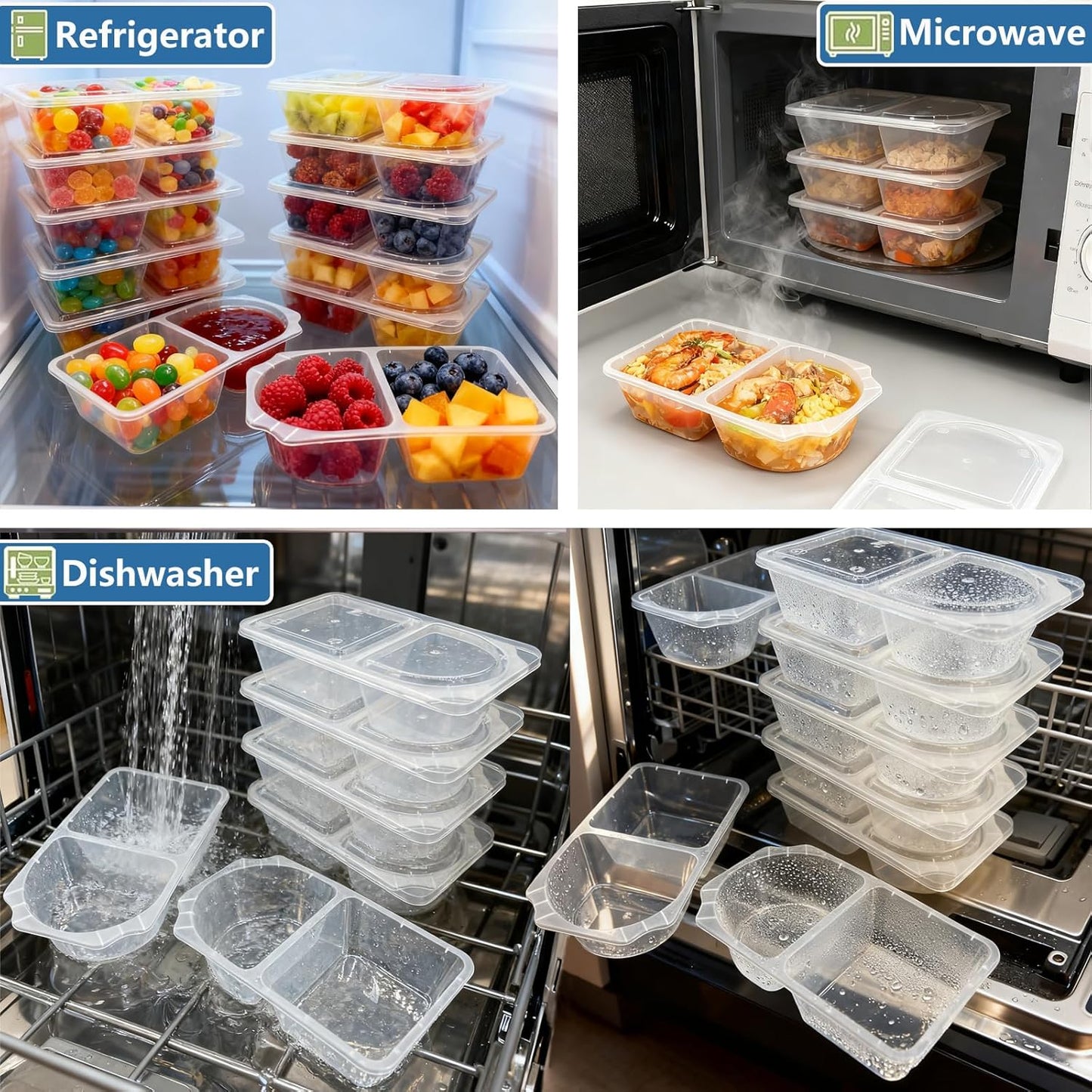 10 OZ Reusable Snack Containers with Lids & New Snack Pack Containers-Double Compartment Meal Prep Containers,Compartment Condiment Containers,Perfect for Bulk Meal Prep & On-the-Go (10 Sets)