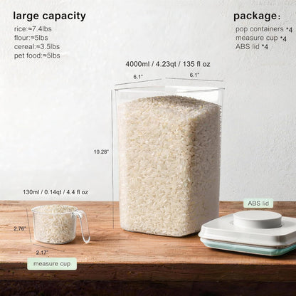 Pop Containers with Lids - Stackable Airtight Food Storage, Kitchen Pantry Storage Containers for Snacks Candy Salt Herbs Spices BPA-Free (3300ML / 3.48QT / 112OZ *3)