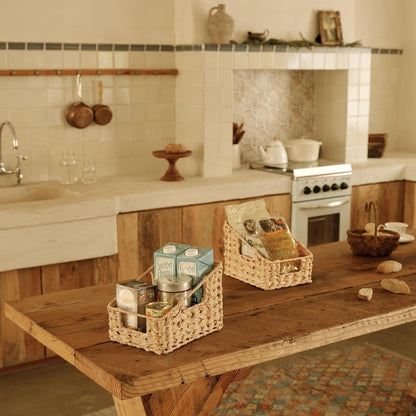 GRANNY SAYS Wicker Storage Baskets for Shelves, Trapezoid Woven Basket with Handles, Storage Wicker Baskets for Pantry, Water Hyacinth, 2-Pack