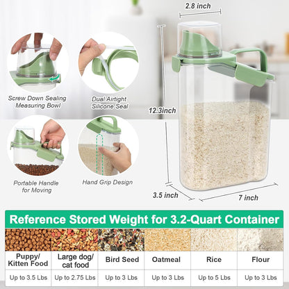 TBMax 2 Pack Airtight Rice Container 5 Lbs +10 Lbs, Cereal Container Oatmeal Storage with Easy-pouring Spout & Handy Cup for Flour Grain Beans, Pet Dog Cat Bird Food Storage Dispenser -Pink