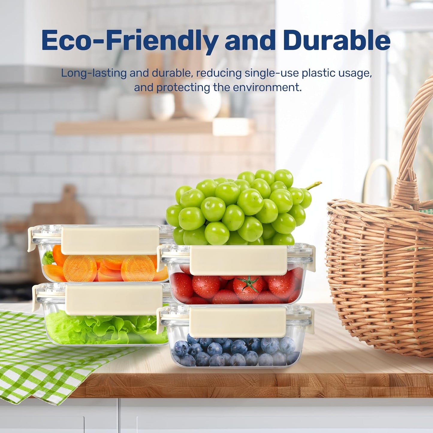 Heal Smart All Temp Food Storage Container, Glass Meal Prep Containers with Lids, Glass Lunch Boxes, Microwave, Oven,Dishwasher Friendly,BPA-Free,Ideal for Lunch, Meal Prep & Leftovers, 4 Packs