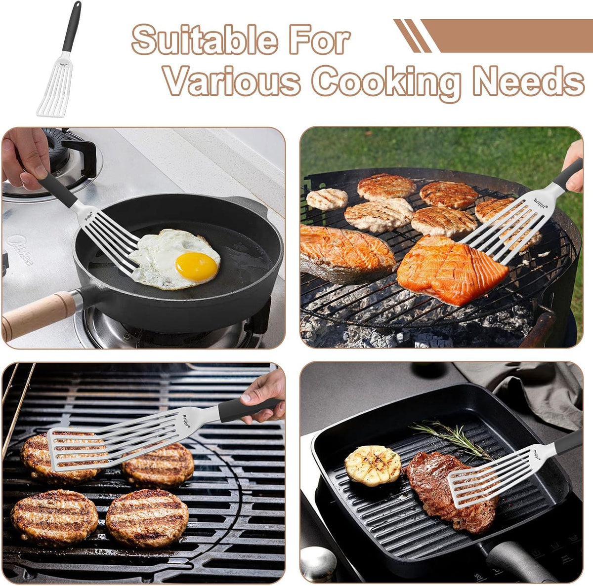 Beijiyi 2 Pack Stainless Steel Fish Spatula, 13.5" & 11.7"