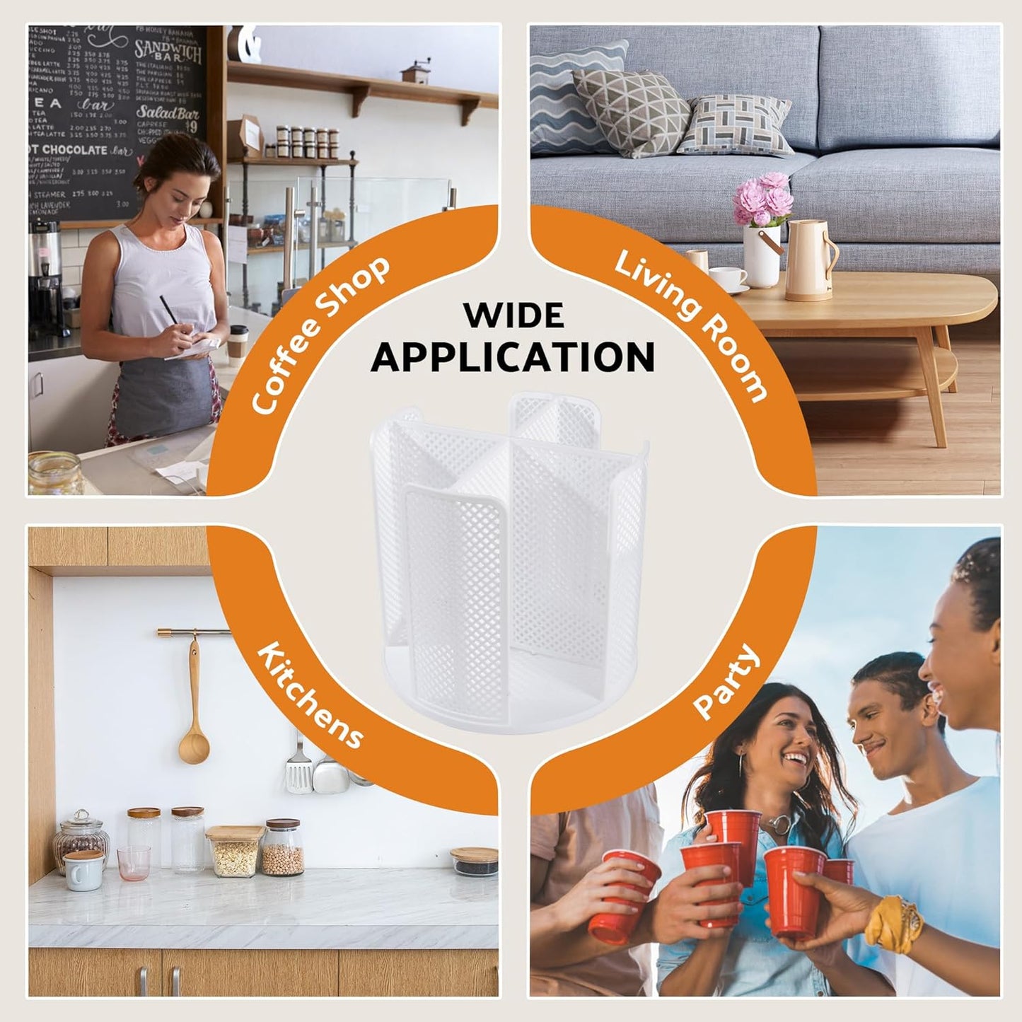 Rotating Paper Cup Dispenser with 4 Compartments, Disposable Coffee Cup Storage & Lid Holder for Countertops, Kitchen, Coffee Stations (White)