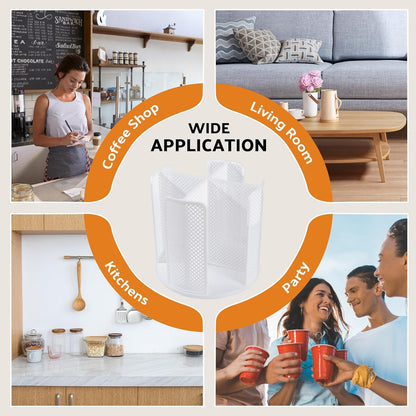 Rotating Paper Cup Dispenser with 4 Compartments, Disposable Coffee Cup Storage & Lid Holder for Countertops, Kitchen, Coffee Stations (White)