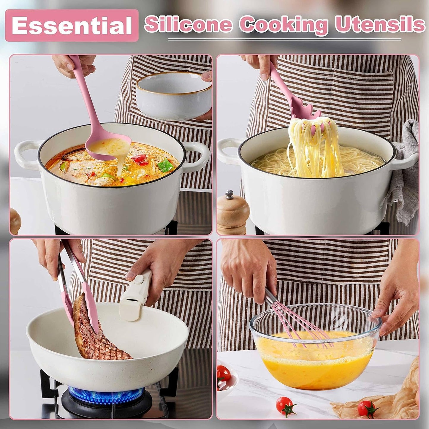 LIANYU 14 Pcs Silicone Kitchen Utensils Set with Holder, 446°F Heat Resistant Silicone Cooking Kitchen Utensils Spatula Set, Non-Stick & Dishwasher Safe Cooking Tools, Comfort Grip Handle, Black