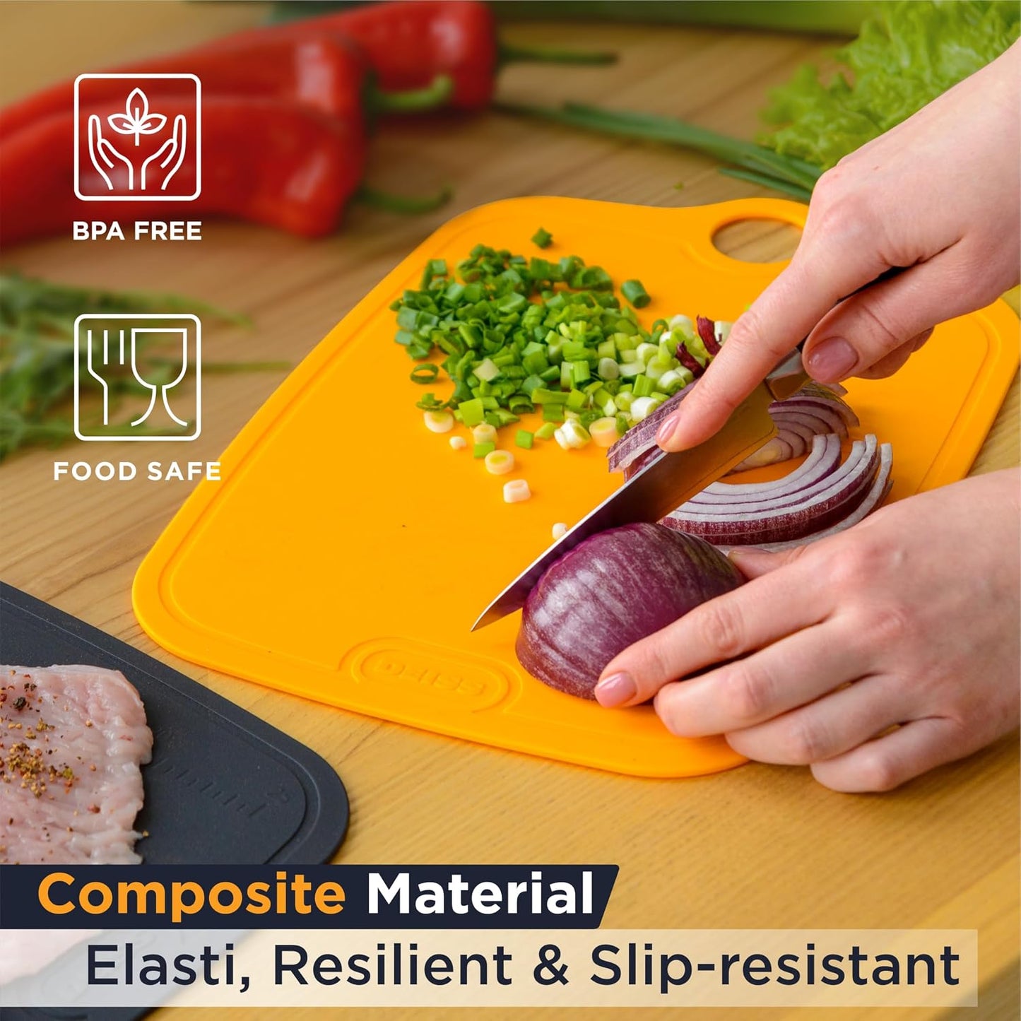 Deiss LUX Durable TPU Cutting Boards for Kitchen, Set of 2, Double-Sided Non-Slip Chopping Board, Built-in Ruler, Flexible Large Cutting Board, Deep Juice Grooves, Dishwasher Safe
