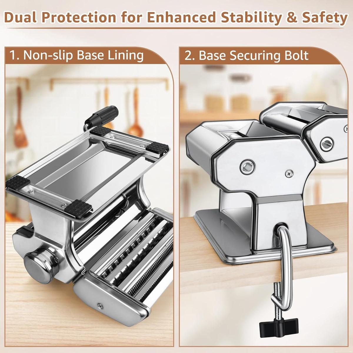 Pasta Maker - 7 Thickness Settings Roller & 2 Width Cutters Pasta Machine