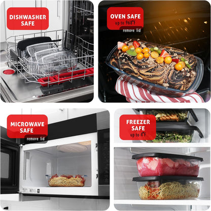 EATEX Glass Bread Pans for Homemade Bread Baking, 1.9 Quart Deep Rectangular Glass Food Storage Containers with Lids, 3 Bread Loaf Pans 3 Airtight Lids Black Microwave Oven & Freezer Safe