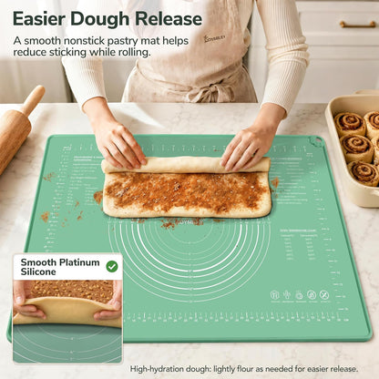 Platinum Silicone Pastry Mat with Measurements, 28 x 20 in | 5 mm raised edge, non-slip base and nonstick surface for rolling dough, sourdough, pizza dough and pie crust