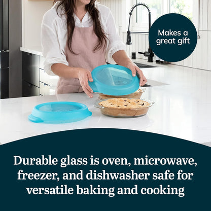 Libbey Baker’s Premium 2 Piece Glass Pie Plate, Stackable, Space Saving Casserole Dish Set with Lids, Glass Baking Dish Set for Fruit Pies, Quiches