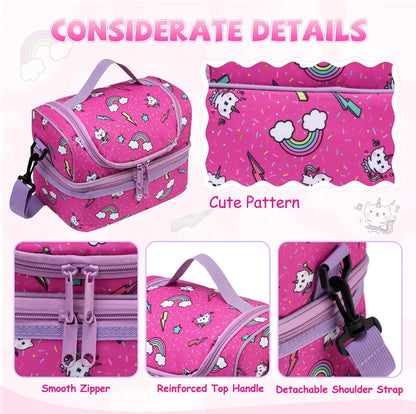 Lunch Bag for Girls,ChaseChic Insulated Lightweight Lunch Boxes for Kids Boys Dual Compartment Lunch Organizer Leak-Proof Cooler Bag with Detachable Adjustable Shoulder Strap,Purple Butterflies
