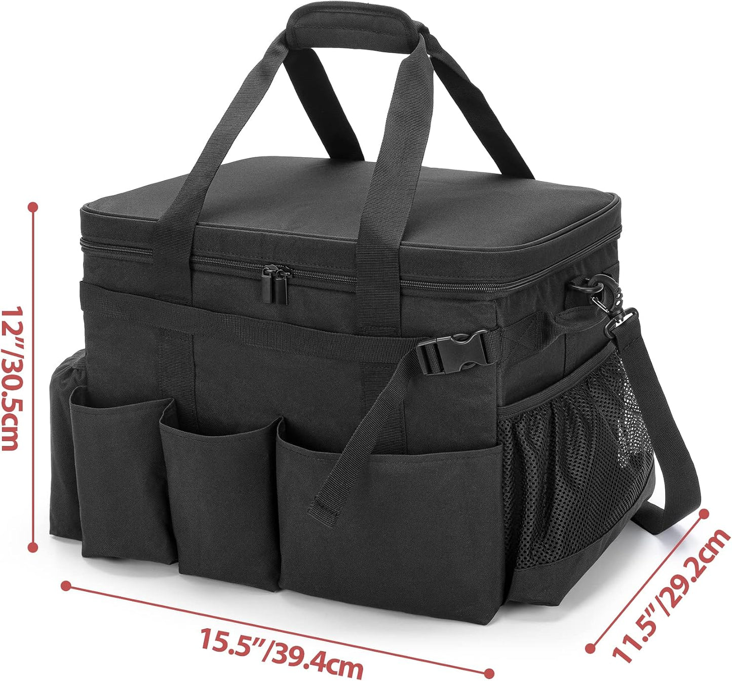 HODRANT Large Grill Caddy with Lid, BBQ and Picnic Bag Organizer with Paper Towel Holder, Tailgating Accessories Basket for Barbecue Utensil & Camping Gear Must Haves, Black, Bag Only