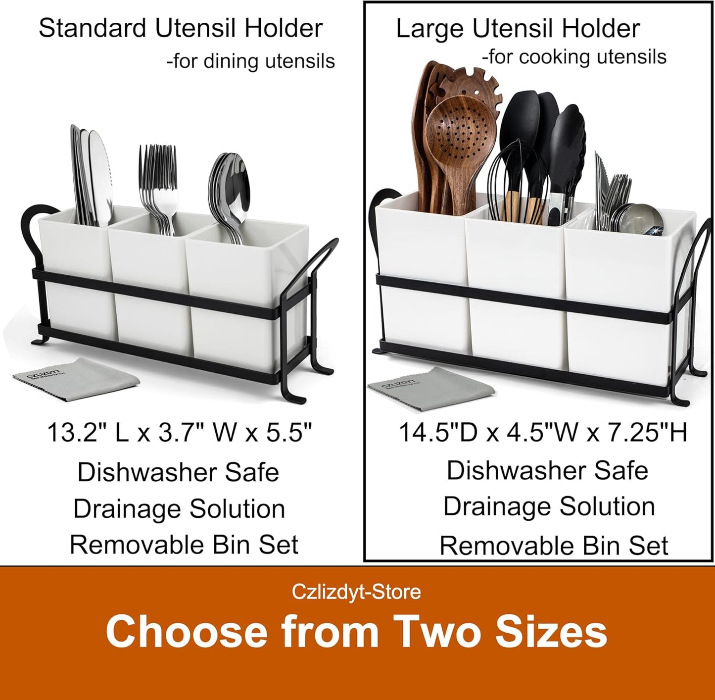 Czlizdyt Cutlery Holder with Drain Holes, Silverware Caddy for Party Countertop, 3pcs Bins Set Utensil Holders for Spoon and Fork, White