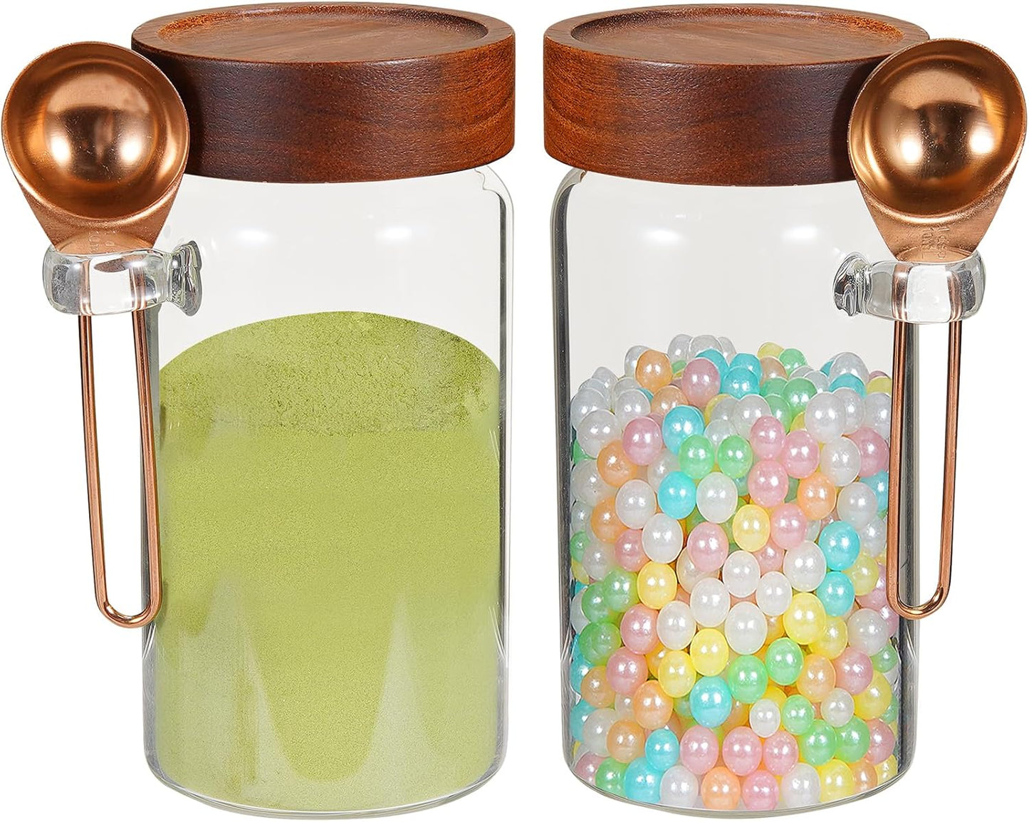 6 pc Glass Spice jars Glass Jars with Screw Lid 5 oz Acacia Wood Glass Herb Sugar Coffee Bean Ground Container Food Storage Canister for Candy Pantry Tea Seasoning Meal Prep Snack (6*150ml(5oz))