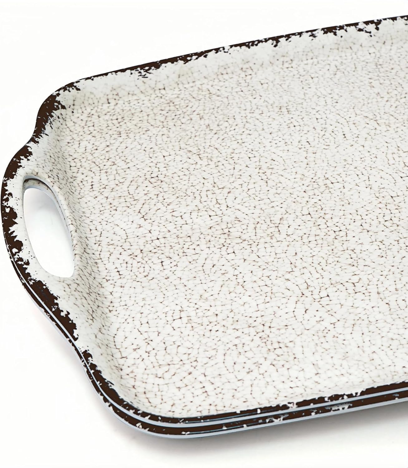 TP Large Serving Trays with Handles, 19" x 12" Melamine Serving Platters for Food, Turkey, Set of 2 Rectangular Trays for Party, Pure White