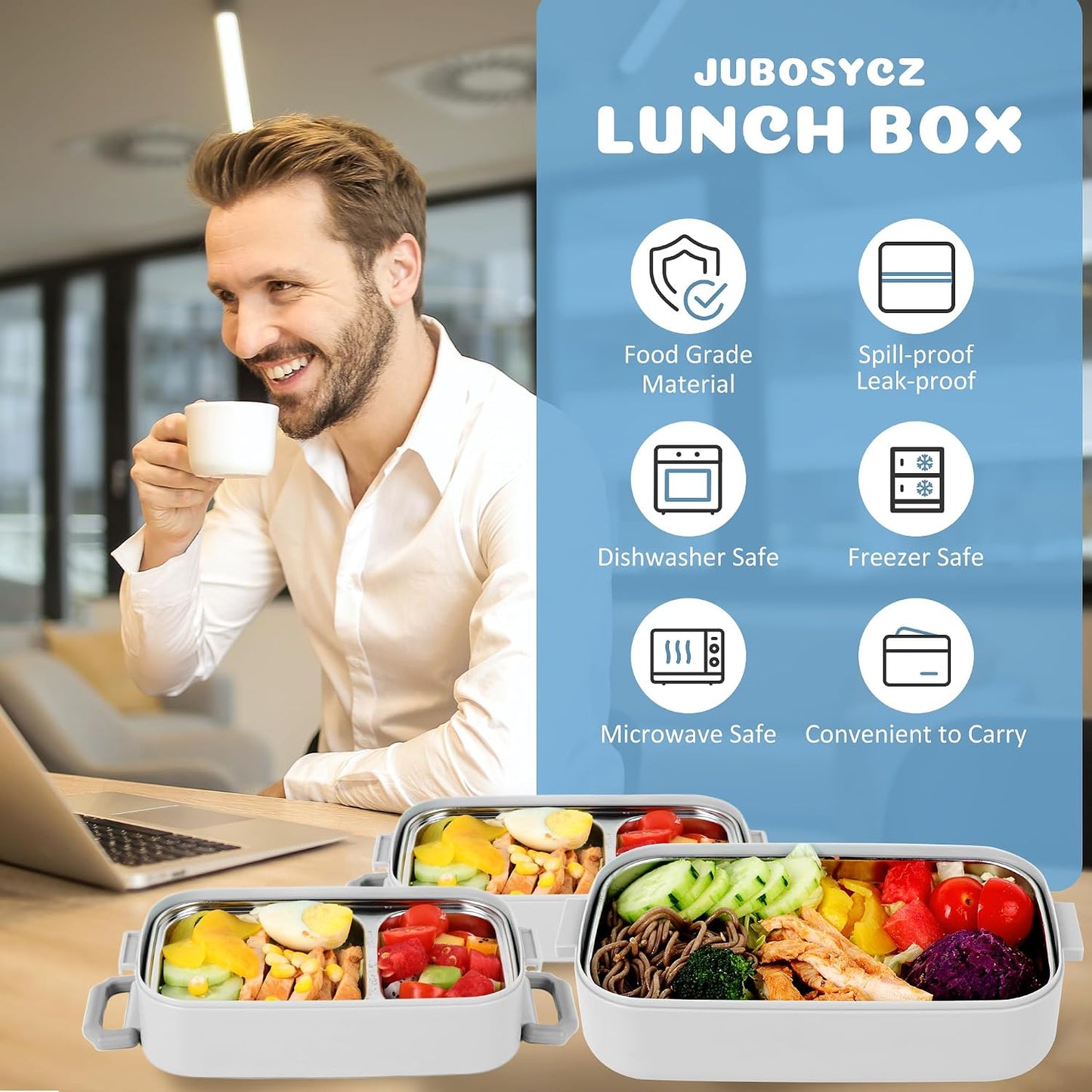 Stainless Steel Bento Box for Adults&Kids,Japanese Leakproof Lunch Box Divided Food Meal Storage Containers Set Stackable 2 Layer for Children School Picnic Beige