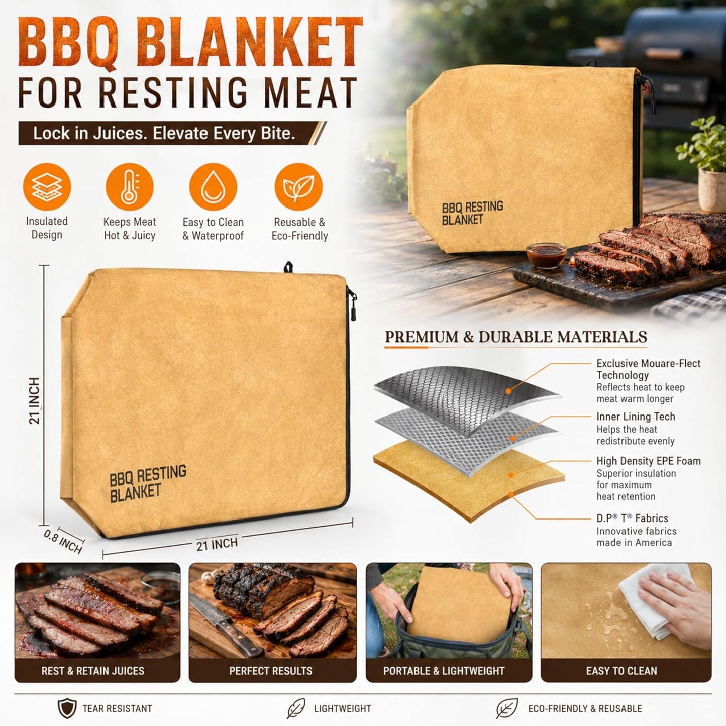 BBQ Prep Tub 16L, Collapsible Cutting Board with Meat Rest Blanket and Chicken Claws, Perfect Meat Prep Tub for Marinating, Shredding, and Grilling, All in One BBQ Accessories for Outing & Picnic