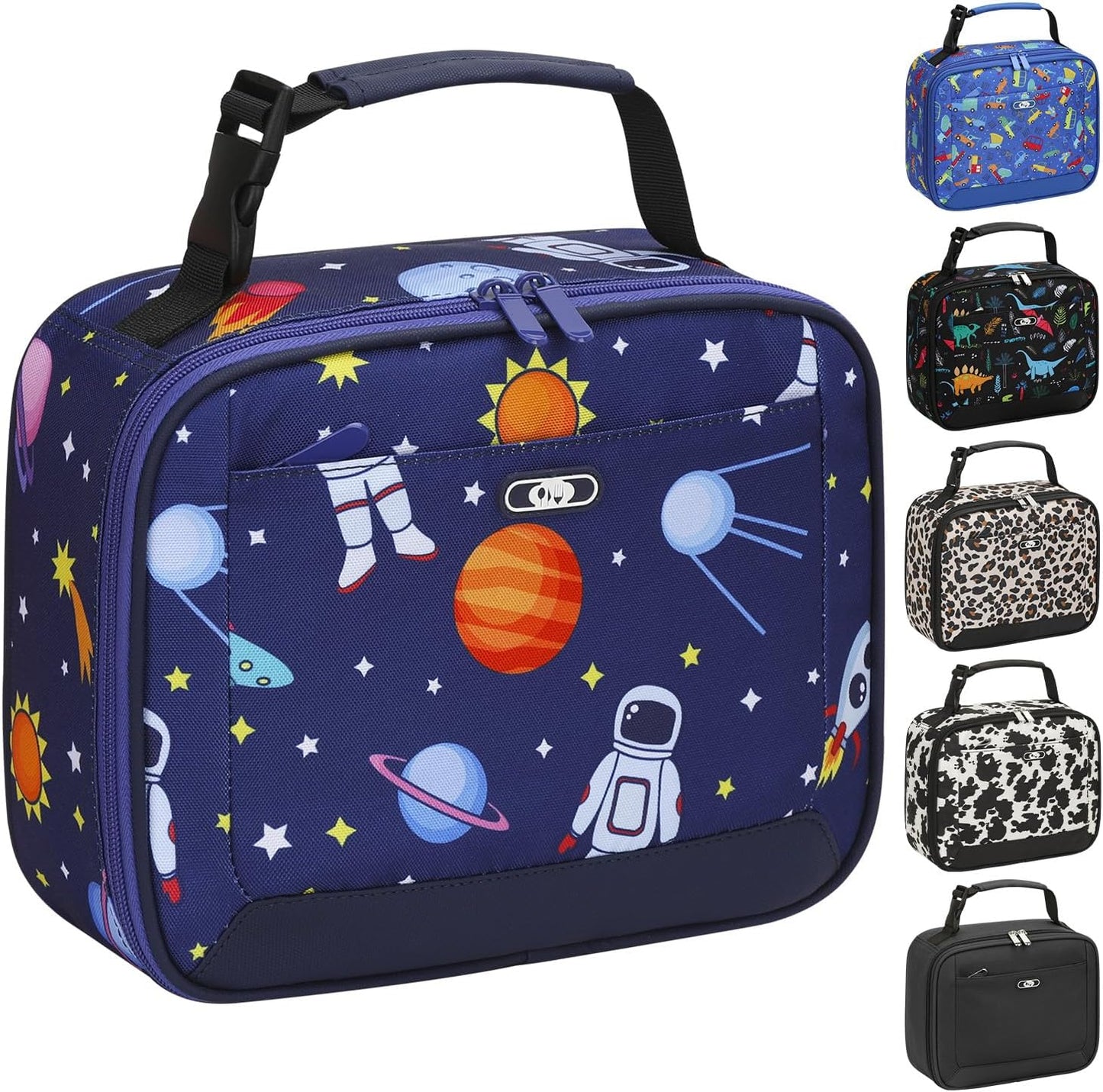 Lunch Box Kids Insulated Lunch Bag for Boys Girls Cute Reusable Lunch Tote Bag Waterproof Portable Thermal Lunch Box Kids for School Picnic Travel Black