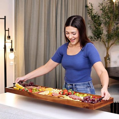 TIDITA Acacia Large Charcuterie Boards for Party with Cheese Knife Set of 4 – Acacia Wood Serving Tray with Handles, Long Charcuterie Board, Wooden Cheese Board (Walnut Color, 30 Inch)
