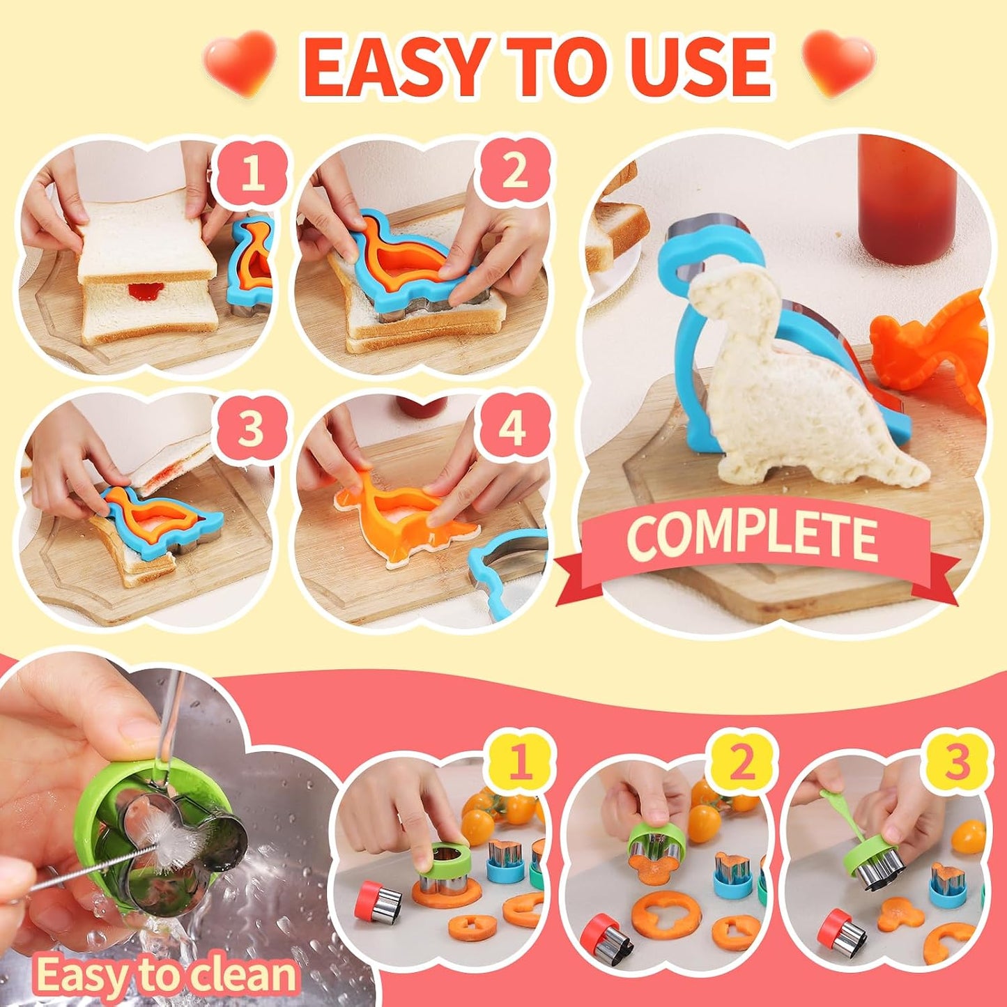 Sandwich Cutters for Kids Lunch, 25 Pcs Sandwich Cutter and Sealer Set, Uncrustable Sandwich Cutter for Lunch Box, Vegetable Fruit Cutter Shapes for Kids Bento Box