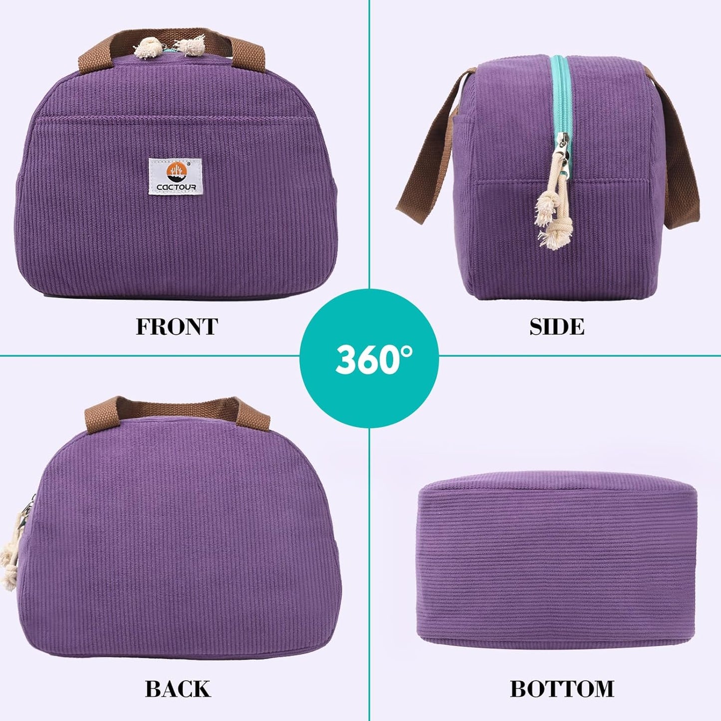 CaCTOUR Lunch Box for Women Girls Teens,Cute Lunch Box Cooler Bag, Portable Insulated Small Lunch Bag Women Reusable Corduroy Lunch Tote for Work/Travel/Picnic/School (Dog Green,Small)