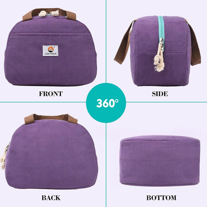 CaCTOUR Lunch Box for Women Girls Teens,Cute Lunch Box Cooler Bag, Portable Insulated Small Lunch Bag Women Reusable Corduroy Lunch Tote for Work/Travel/Picnic/School (Dog Green,Small)