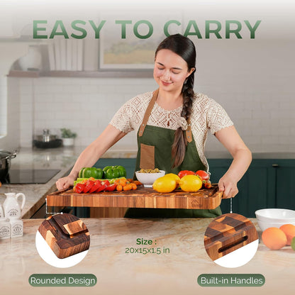 Solid Acacia Wood 20"x15" Large Cutting Board Butcher Block