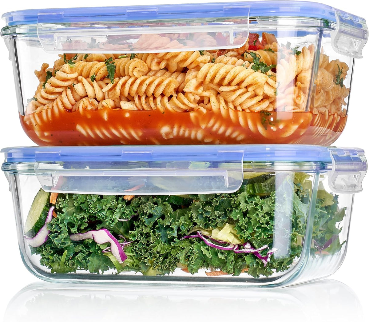 Vtopmart 2Pack 1860ml/63oz Large Glass Storage Containers with Lids, Meal Prep Food Container Set with Snap Airtight Lid for Baking, Microwave, Oven, Leak Proof, for Freezer, Dishwasher, Grey