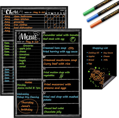 JJPRO Magnetic Dry Erase Menu and Chore Chart Blackboard for Fridge-Weekly Meal Planner Chalkboard,Behavior Chart Chalkboard for Multiple Kids with Notepad Blackboard