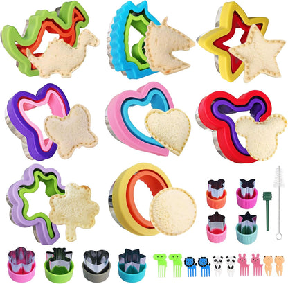 Uncrustable Sandwich Cutter and Sealer Set for Kids – 4 Pack Sandwich Bread Maker with Fun Shapes (Unicorn, Dinosaur, Heart etc) and 4 Fruit Cookie Cutters, Perfect for Lunch & Bento Box (8)