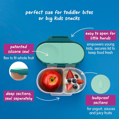 b.box Snack Box 2-Pack - Leak Proof Mini Bento Box for Kids & Toddlers, 2 Compartment Snack Containers for Kids, Dishwasher Safe, BPA-Free, PFAS-Free, Ages 4mo+, 1 3/4 Cup Each (Strawberry + Lilac)