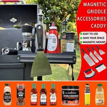 Magnetic Griddle Grill Caddy Organizer,Grill Caddy with Magnetic Tool Holder for Grilling BBQ,Space Saving Magnet Utensils Holder for Outdoor Blackstone Griddle