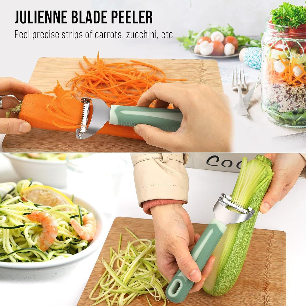 Julienne Peeler Vegetable Peeler with 4.8'' Long Silicone Handle