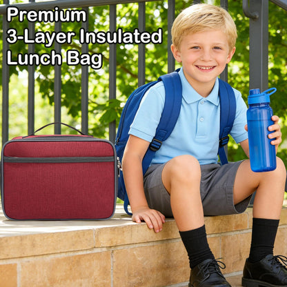 FlowFly Kids Lunch box Insulated Soft Bag Mini Cooler Back to School Thermal Meal Tote Kit for Girls, Boys, Black