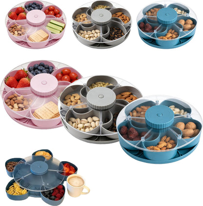 Divided Serving Tray that Spins – Perfect for Snacks, Dips & Party Appetizers with Lid, 5-Compartment Lazy Susan Organizer, Portable Veggie Platter for Party|Travel|Picnic (Blue)