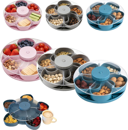 Divided Serving Tray that Spins – Perfect for Snacks, Dips & Party Appetizers with Lid, 5-Compartment Lazy Susan Organizer, Portable Veggie Platter for Party|Travel|Picnic (Blue)