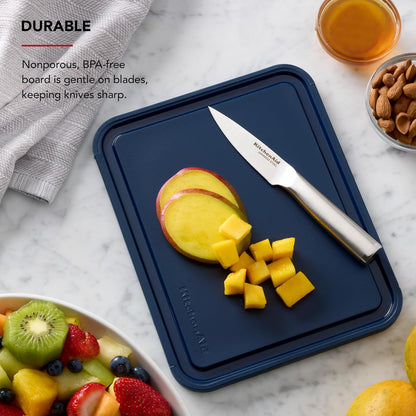 KitchenAid Classic Plastic Cutting Board with Perimeter Trench and Non Slip Edges, Dishwasher Safe, 12 inch x 18 inch, Gray