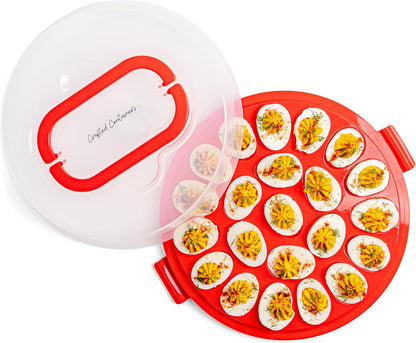 Deviled Egg Containers with Lid & Handles, 22-Count Portable Carrier, Dishwasher Safe Tray, Refrigerator Storage, High-Capacity Trays Deviled Egg Holder - Blue