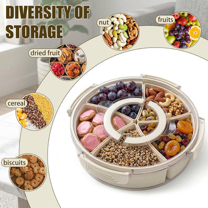 Divided Serving Tray with Lid and Handle, 6 Removable Compartments, Stackable Snack Organizer for Fruit, Veggies, Candy and Snacks