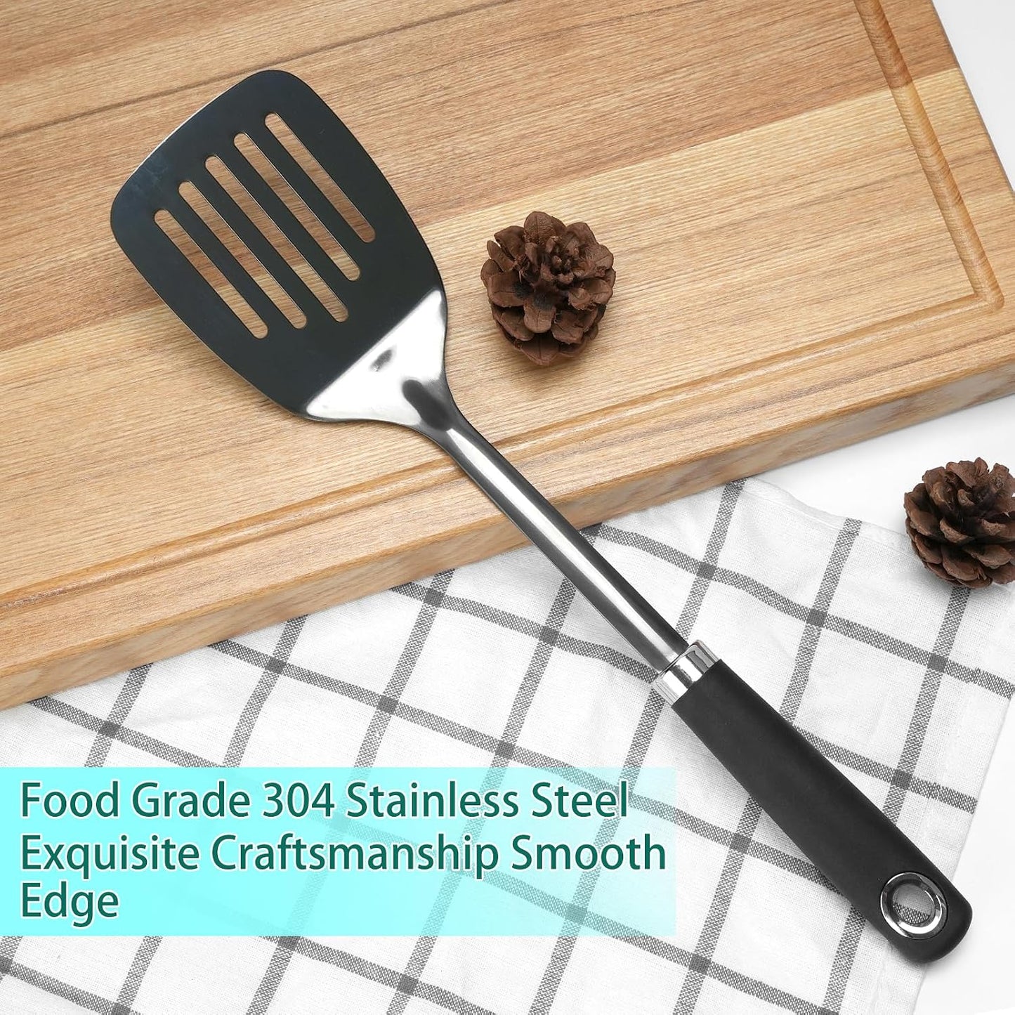 Stainless Steel Slotted Turner Spatula, Metal Spatula for Cast Iron & Stainless Steel Pans, Thin Edge Kitchen Turner for Eggs, Pancakes, Burgers, Dishwasher Safe